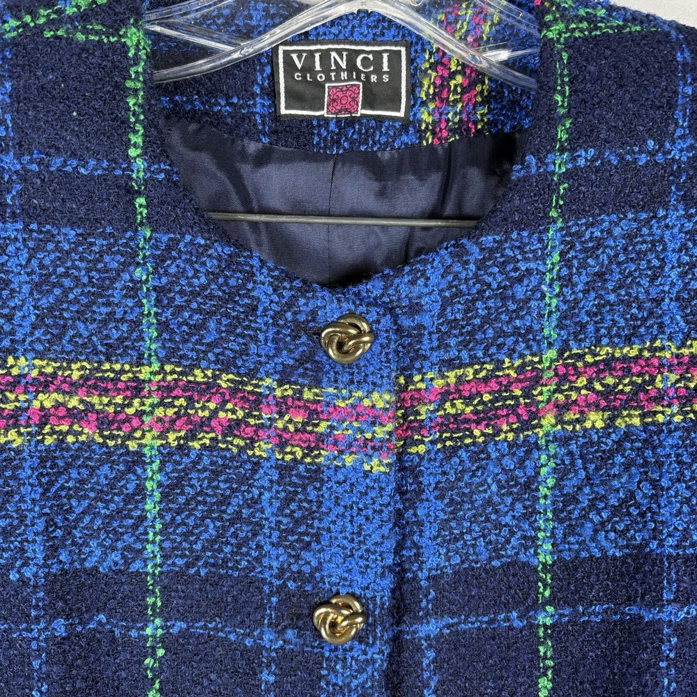 Vinci Women's‎ 12 Multicolor Plaid Tweed Sheath Skirt Lined Blazer Suit Set VTG